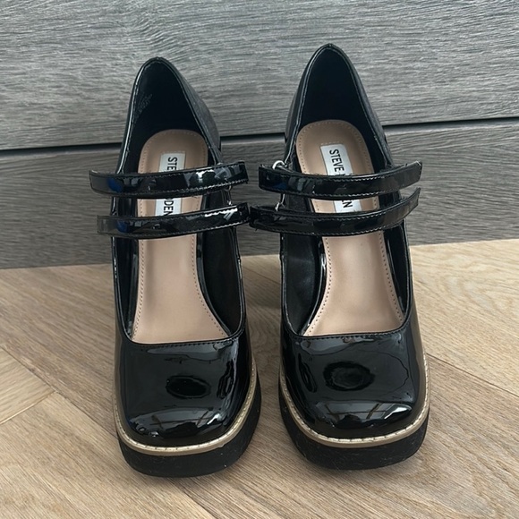 Steve Madden Shoes - Steve Madden Twice Black Patent Leather Mary Jane Platform Pump Heel- 8